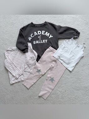 Academy of Ballet Black Sweatshirt & Pink Star Knit Leggings Set Size 3T